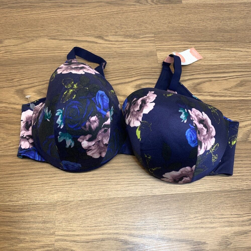 CACIQUE Lightly Lined Full Coverage Bra Size 44DDD Multi-Color Navy Blue
